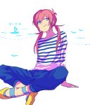  1boy bird blue_eyes boat character_name inazuma_eleven_(series) inazuma_eleven_go kirino_ranmaru male no_pupils redhead shino_(syllable) simple_background sitting solo white_background 