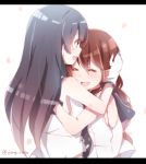  2girls agano_(kantai_collection) artist_name black_hair blue_eyes brown_hair cherry_rosso closed_eyes gloves happy_tears hug kantai_collection long_hair multiple_girls noshiro_(kantai_collection) open_mouth personification tears 