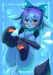  1girl blue_eyes blush bow cirno crossover fangs fur furry fusion glaceon hair_bow ice ice_wings kagerofu no_nipples paws pokemon tail touhou wings 