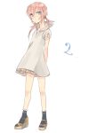  1boy blue_eyes crossdressinging dress inazuma_eleven_(series) inazuma_eleven_go kirino_ranmaru long_hair male pink_hair platform_footwear shino_(syllable) simple_background solo standing twintails white_background 