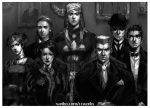  2girls 5boys family gregorio_zeppeli greyscale gyro_zeppeli hat jojo_no_kimyou_na_bouken monochrome multiple_boys multiple_girls photo_(object) seyo steel_ball_run watermark web_address 