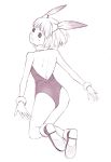  1girl animal_ears ass bunnysuit flat_ass loan_knight monochrome rabbit_ears sketch solo yoshitomi_akihito 