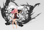  1girl bare_shoulders barefoot dress guilty_crown hair_ornament hairclip long_hair pink_hair red_eyes solo twintails yuzuriha_inori 