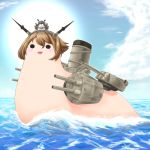  animalization bird clouds headgear highres kantai_collection mutsu_(kantai_collection) nagato_(kantai_collection) sailing short_hair sky snail sun turret yaso_shigeru 