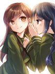  black_eyes black_hair braid brown_eyes brown_hair kantai_collection kitakami_(kantai_collection) long_hair nunucco ooi_(kantai_collection) personification school_uniform serafuku smile whispering 