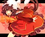  1girl akibotann animal_ears brown_hair cat_ears cat_tail chen earrings hat jewelry multiple_tails red_eyes short_hair smile solo tail touhou 