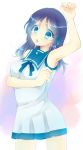  1girl blue_eyes blue_hair hiradaira_chisaki long_hair nagi_no_asukara ogura_(8836ninntama) sailor_collar sailor_dress school_uniform undersized_clothes 