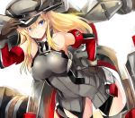  1girl bismarck_(kantai_collection) blonde_hair blue_eyes collarbone haik highres kantai_collection long_hair military military_hat military_uniform personification smile solo swastika uniform 