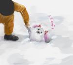  1boy gomadoka kaname_madoka mahou_shoujo_madoka_magica rescue seal snow twintails watanabe_ignica 