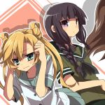  3girls abukuma_(kantai_collection) black_hair blonde_hair blue_eyes braid brown_hair holding_head kantai_collection kitakami_(kantai_collection) long_hair multiple_girls ooi_(kantai_collection) sakura_(lilak_a) sweatdrop twintails violet_eyes 