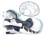  1girl closed_eyes dreaming highres hoodie kantai_collection lying monster pale_skin pasu personification re-class_battleship short_hair silver_hair sleeping smile solo ta-class_battleship translated turret wo-class_aircraft_carrier zzz 