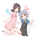  2girls animal_ears black_hair grey_hair highres inaba_tewi mouse_ears mouse_tail multiple_girls nazrin open_hand open_mouth rabbit_ears red_eyes rima_(rimarip) short_hair tail touhou 