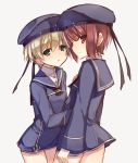  2girls alternate_hair_color anchor blonde_hair blush brown_eyes brown_hair green_eyes hat kantai_collection long_sleeves multiple_girls personification sailor_dress sailor_hat short_hair tahya z1_leberecht_maass_(kantai_collection) z3_max_schultz_(kantai_collection) 