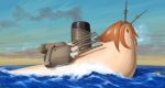  :d animalization brown_hair clouds headgear kantai_collection mutsu_(kantai_collection) open_mouth rensouhou-chan sailing shimakaze_(kantai_collection) short_hair sky smile snail tahoo turret 