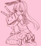  1girl elbow_gloves epuko gloves hairband hug kantai_collection long_hair looking_at_viewer lowres monochrome panties personification pout rensouhou-chan shimakaze_(kantai_collection) sketch striped striped_legwear thigh-highs underwear 