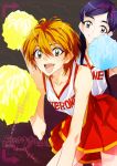  2girls blue_eyes blue_hair brown_eyes brown_hair cheerleader futari_wa_precure hair_ornament hairclip long_hair misumi_nagisa multiple_girls pom_poms precure short_hair smile tima translated yukishiro_honoka 