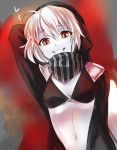  1girl black_bra bra eko glowing glowing_eyes grin hood jacket kantai_collection looking_at_viewer pale_skin personification re-class_battleship red_eyes shinkaisei-kan short_hair silver_hair smile solo underwear 