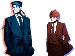  2boys emiya_shirou fate/stay_night fate_(series) formal lancer mitsuki_mitsuno multiple_boys ponytail suit 