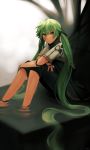  1girl absurdly_long_hair alternate_eye_color doll_joints green_hair hatsune_miku highres kky long_hair partially_submerged red_eyes revision sitting solo twintails very_long_hair vocaloid 