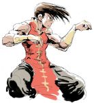  1boy baggy_pants chinese_clothes cropped_legs fighting_stance matsuda_(matsukichi) muscle oekaki solo street_fighter yang_lee 