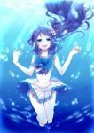  1girl absurdres appleruby blue_eyes blue_hair highres hiradaira_chisaki long_hair nagi_no_asukara sailor_dress school_uniform serafuku side_ponytail underwater 