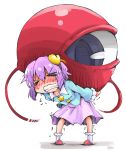 &gt;_&lt; 1girl blush carrying clenched_teeth closed_eyes flying_sweatdrops heart komeiji_satori long_sleeves pink_hair shinapuu shirt simple_background skirt slippers solo sweat third_eye touhou trembling white_background wide_sleeves 