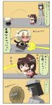  :3 akitsu_maru_(kantai_collection) badminton black_hair brown_hair chibi comic hair_ornament hat highres kantai_collection long_hair musashi_(kantai_collection) naval_uniform personification ponytail short_hair torpedo translation_request triangle_mouth yamato_(kantai_collection) yuureidoushi_(yuurei6214) 