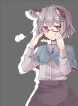  1girl adapted_costume akagashi_hagane alternate_costume animal_ears bespectacled capelet glasses grey_hair hair_ornament hairclip jewelry long_sleeves looking_at_viewer mouse_ears nazrin necklace red-framed_glasses red_eyes shirt short_hair simple_background skirt solo touhou turtleneck 