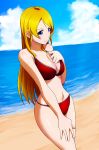  1girl ayase_eli beach bikini blonde_hair blue_eyes hair_down highres long_hair love_live!_school_idol_project swimsuit yuuki1103 