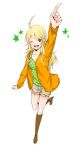  ayako_(kota26) blonde_hair green_eyes hoshii_miki idolmaster long_hair pointing pointing_up smile wink 