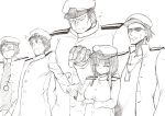  /\/\/\ 1girl 4boys admiral_(kantai_collection) anger_vein female_admiral_(kantai_collection) glasses long_hair long_sleeves mask military military_hat military_uniform multiple_boys naval_uniform open_mouth sketch sukage sunglasses sweatdrop tagme uniform very_long_hair 
