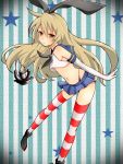  1girl anchor blonde_hair brown_eyes elbow_gloves gloves hairband kantai_collection long_hair looking_at_viewer mine1225 navel personification shimakaze_(kantai_collection) skirt solo star starry_background striped striped_legwear thigh-highs white_gloves 