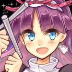  1girl :d blue_eyes face feli hairband long_hair lowres midori_miyako open_mouth purple_hair puyopuyo puyopuyo_fever smile solo 