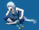  1boy bandages blue_eyes indian_style long_hair moi_(transmission) nagi_no_asukara silver_hair sitting uroko-sama 