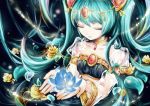  1girl aqua_hair choker closed_eyes hatsune_miku hoshino_chika long_hair petals revision see-through solo twintails vocaloid 