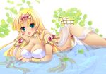  1girl armband blonde_hair blush bracelet breast_rest breasts chin_rest choker claire_(hihouden) green_eyes hairband hihouden jewelry long_hair lying partially_submerged smile solo tokinon water 