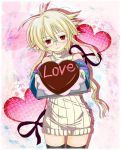  1girl blush fuurin_rei heart highres long_hair looking_at_viewer original red_eyes solo thigh-highs tomoyan_(nyakkoya) valentine 