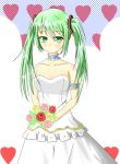  1girl dress flower green_eyes green_hair hatsune_miku highres long_hair solo twintails vocaloid white_dress 