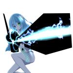  1girl blue_eyes blue_hair commentary_request golem_(kiyomin) green_eyes gun heterochromia highres kiyomin long_hair looking_at_viewer original simple_background solo weapon white_background 