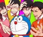  1girl 4boys black_hair doraemon doraemon_(character) glasses gouda_takeshi honekawa_suneo minamoto_shizuka motsu_(f0204) multiple_boys nobi_nobita short_hair tears twintails 