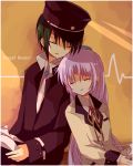  1boy 1girl angel_beats! closed_eyes green_hair hat highres long_hair naoi_ayato school_uniform short_hair silver_hair sleeping tachibana_kanade yukiyukidaihuku 