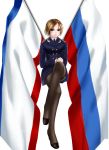  1girl blonde_hair blue_eyes flag highres military military_uniform natalia_poklonskaya pantyhose rail_(silverbow) real_life russian_flag short_hair solo uniform 