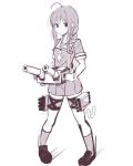  1girl braid gun kantai_collection kujou_ichiso monochrome shigure_(kantai_collection) solo torpedo weapon 