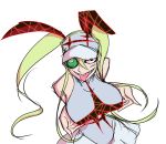  1girl :p animal_ears blonde_hair breasts hakodate_omiko kill_la_kill large_breasts long_hair looking_at_viewer matsu-sensei open_mouth rabbit_ears scope sharp_teeth solo source_request tongue twintails visor_cap 