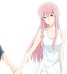  1girl dress gasai_yuno holding_hands long_hair maruki_(punchiki) mirai_nikki payot pink_eyes pink_hair solo_focus sundress white_background 