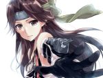  1girl black_gloves brown_eyes brown_hair bust foreshortening gloves headband jintsuu_(kantai_collection) kantai_collection long_hair looking_at_viewer maruki_(punchiki) outstretched_arm personification solo 