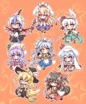  6+girls :&lt; :3 animal_ears black_hair blonde_hair blue_eyes blue_hair book braid broom bunny_tail cat_ears cat_tail chibi cup detached_sleeves dog_ears dog_tail dual_wielding fox_ears fox_tail gohei grin hair_ribbon hakurei_reimu hat head_wing highres izayoi_sakuya japanese_clothes katana kemonomimi_mode kirisame_marisa konpaku_youmu looking_at_viewer maid maid_apron maid_headdress miko moon multicolored_hair multiple_girls neko_yume open_mouth patchouli_knowledge pink_hair purple_hair rabbit_ears raccoon_ears raccoon_tail red_eyes remilia_scarlet ribbon sitting smile sword tail teacup teapot tokiko_(touhou) touhou umbrella violet_eyes weapon white_hair wide_sleeves wings wink witch_hat yakumo_yukari yellow_eyes 