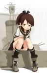  1girl abe_kanari brown_eyes brown_hair highres kantai_collection looking_at_viewer panties personification ponytail school_uniform serafuku shikinami_(kantai_collection) short_hair skirt solo underwear 