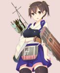  1girl arrow black_legwear brown_eyes brown_hair fumatake gloves japanese_clothes kaga_(kantai_collection) kantai_collection long_sleeves open_mouth personification short_hair side_ponytail skirt solo thigh-highs wide_sleeves 