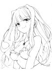  1girl aosa_(momikin) breasts idolmaster long_hair monochrome shijou_takane simple_background smile solo white_background 